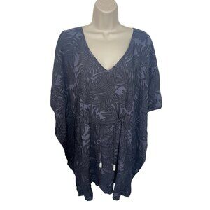 LASCANA Women's Black Gray Printed V-Neck Drawstring Swim Cover-Up One Size